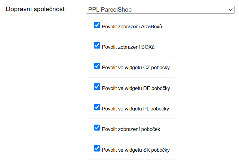 Skrytí alzaboxů v detailu dopravy