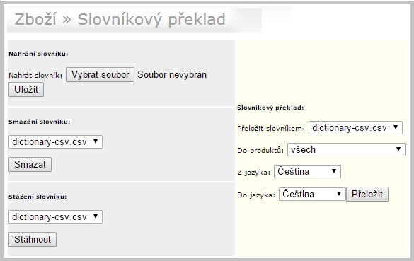 Slovníkový překlad screenshot
